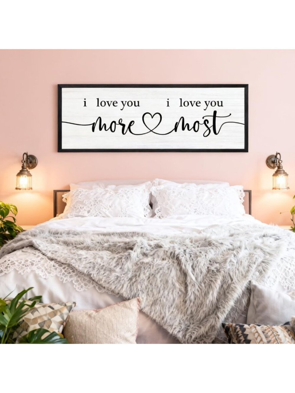 Romantic Heart Wall Art | Framed Love Quote Decor for Couples | 40"x15" Sign